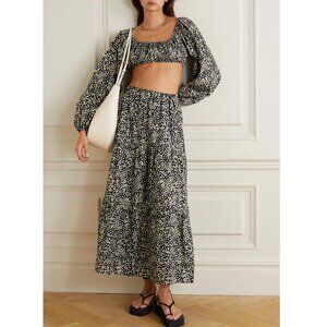 NWT Matteau Cotton Poplin Tiered Floral Maxi Skirt in Midnight Daisy Size 5 or L